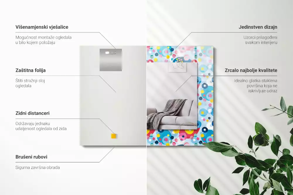 Négyszögletes díszes tükör Színes absztrakt minták