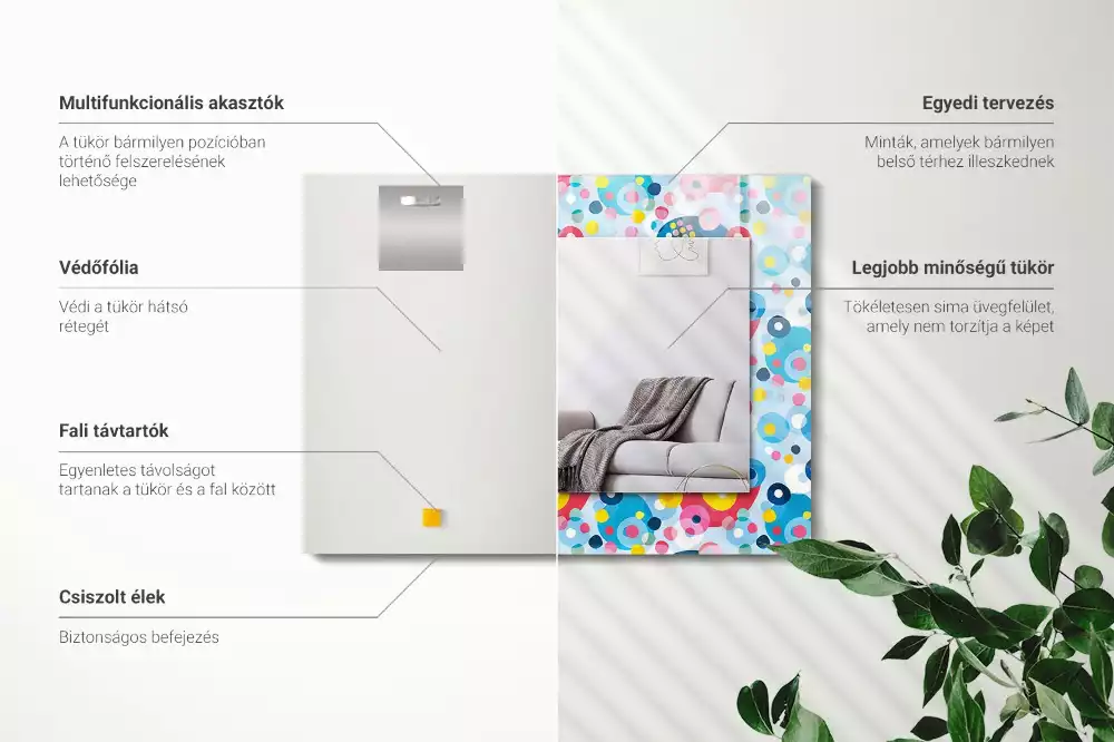 Négyszögletes díszes tükör Színes absztrakt minták