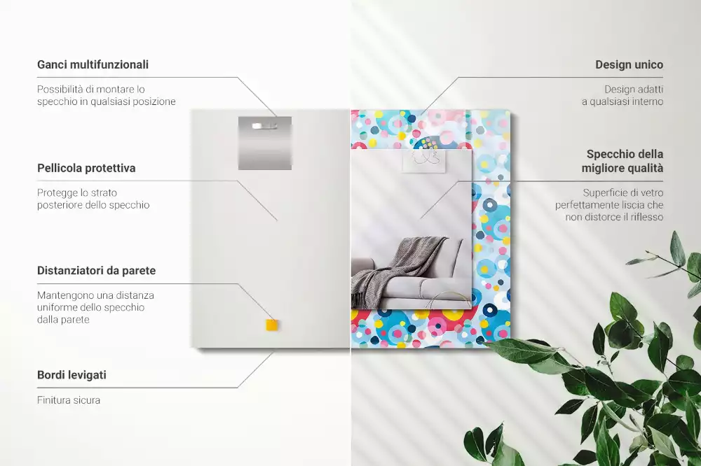 Négyszögletes díszes tükör Színes absztrakt minták