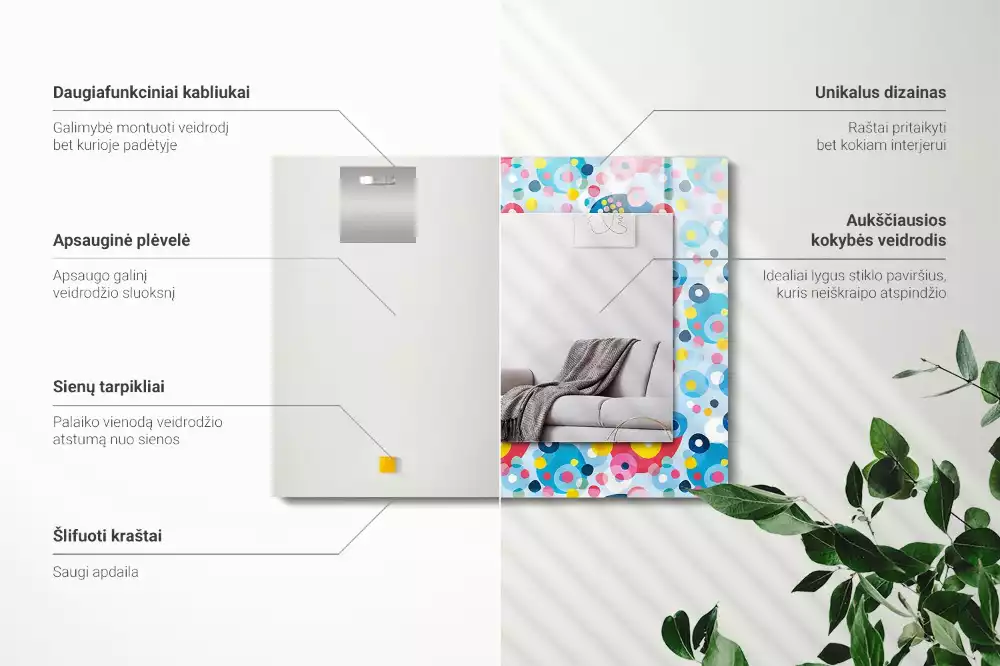 Négyszögletes díszes tükör Színes absztrakt minták