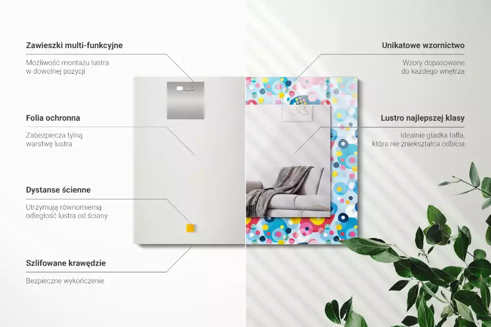 Négyszögletes díszes tükör Színes absztrakt minták