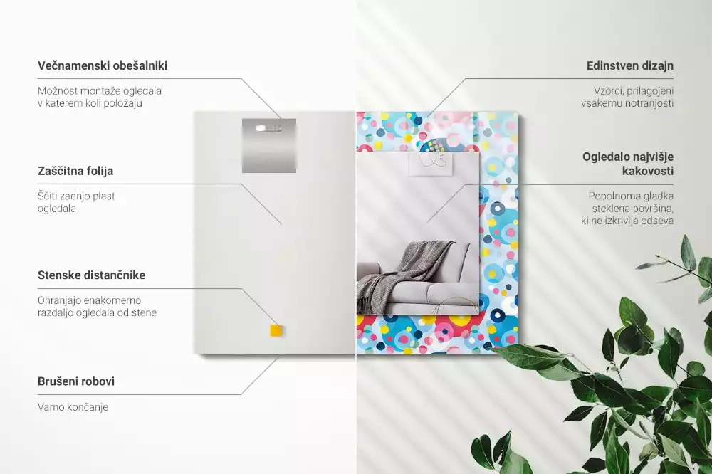 Négyszögletes díszes tükör Színes absztrakt minták