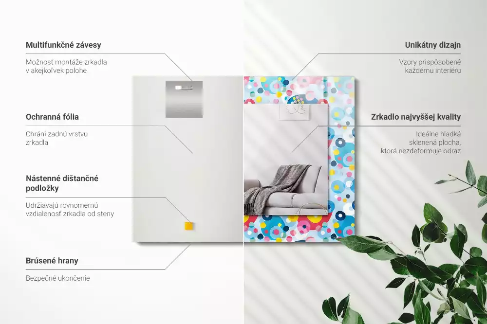 Négyszögletes díszes tükör Színes absztrakt minták