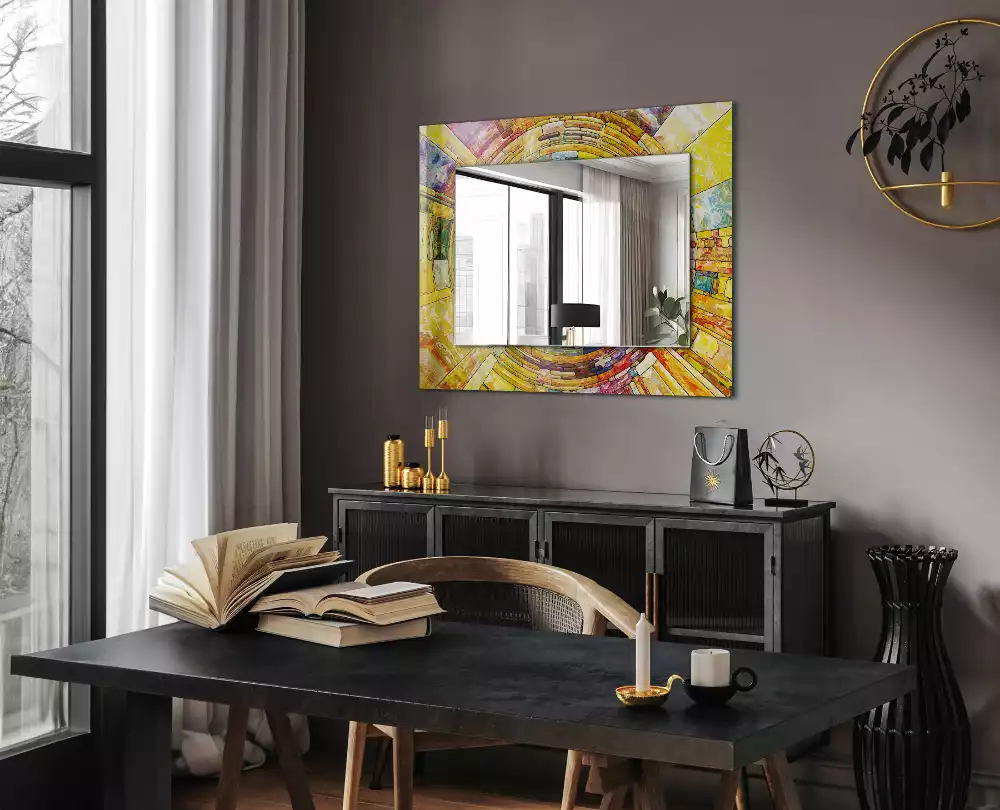 Négyszögletes díszes tükör Színes absztrakt mozaik