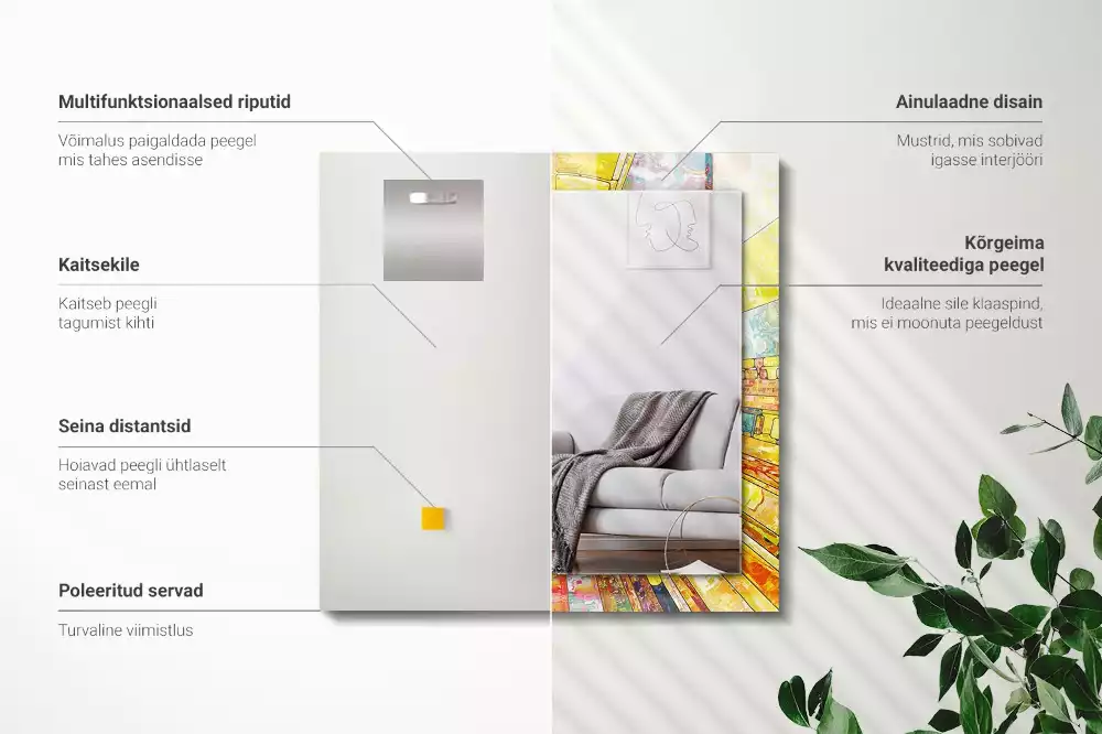 Négyszögletes díszes tükör Színes absztrakt mozaik