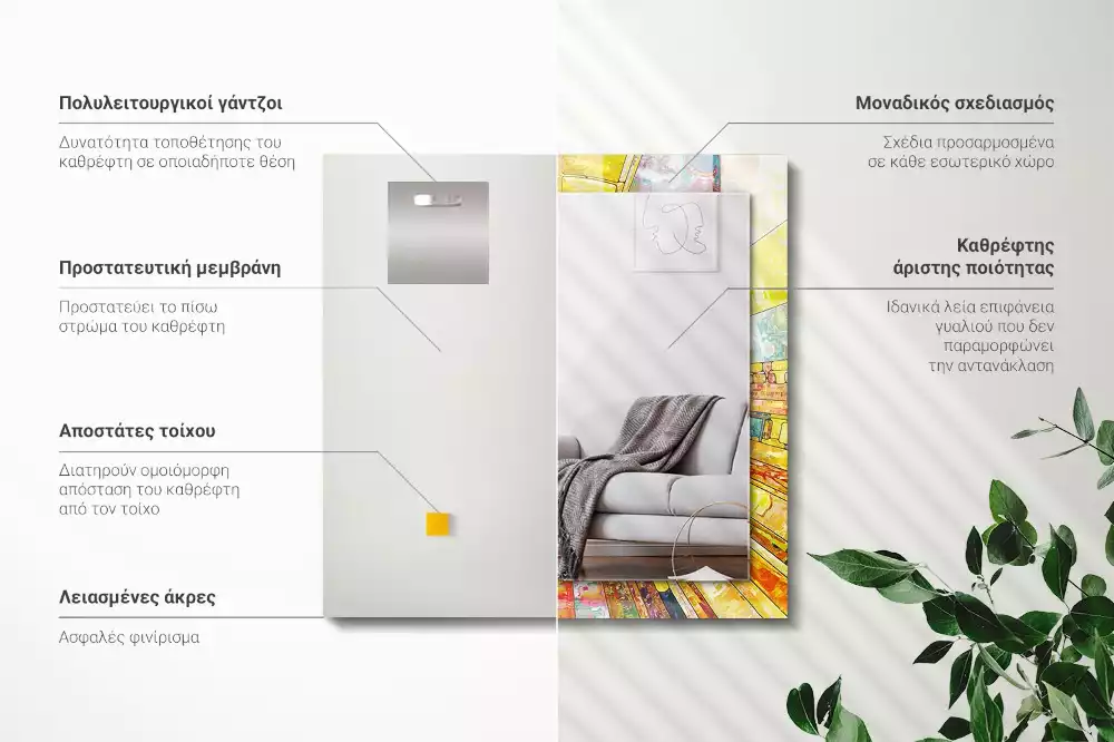 Négyszögletes díszes tükör Színes absztrakt mozaik