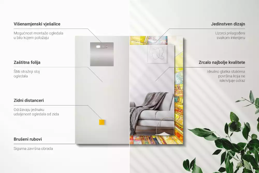 Négyszögletes díszes tükör Színes absztrakt mozaik