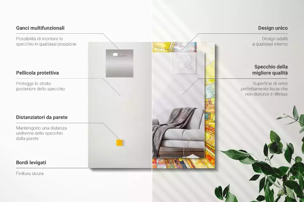 Négyszögletes díszes tükör Színes absztrakt mozaik