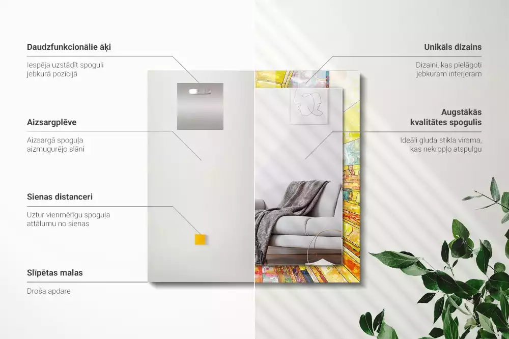 Négyszögletes díszes tükör Színes absztrakt mozaik