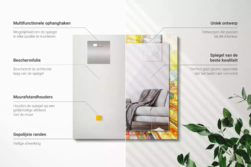 Négyszögletes díszes tükör Színes absztrakt mozaik