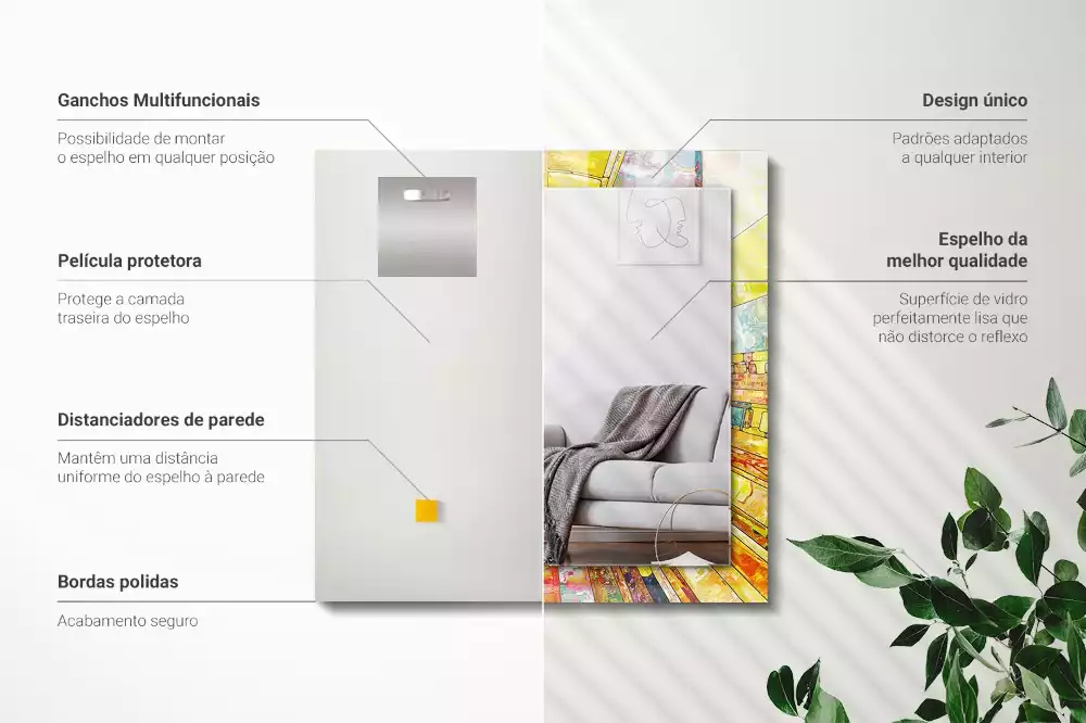 Négyszögletes díszes tükör Színes absztrakt mozaik