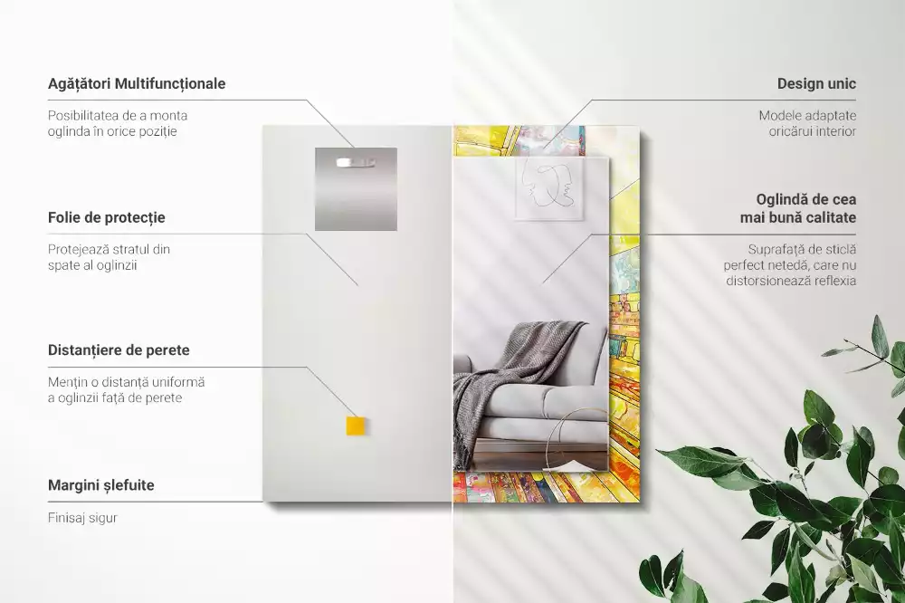 Négyszögletes díszes tükör Színes absztrakt mozaik