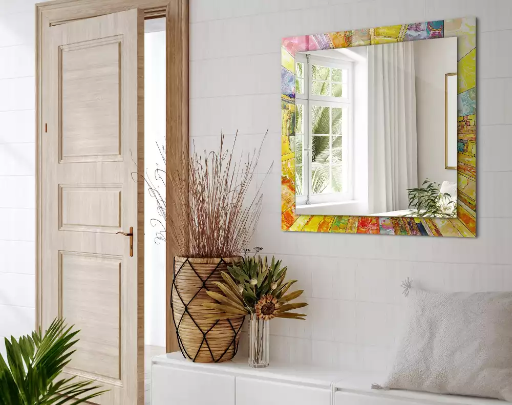 Négyszögletes díszes tükör Színes absztrakt mozaik