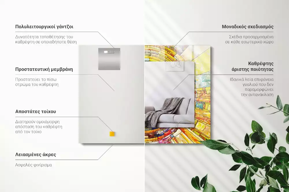 Négyszögletes díszes tükör Színes absztrakt mozaik