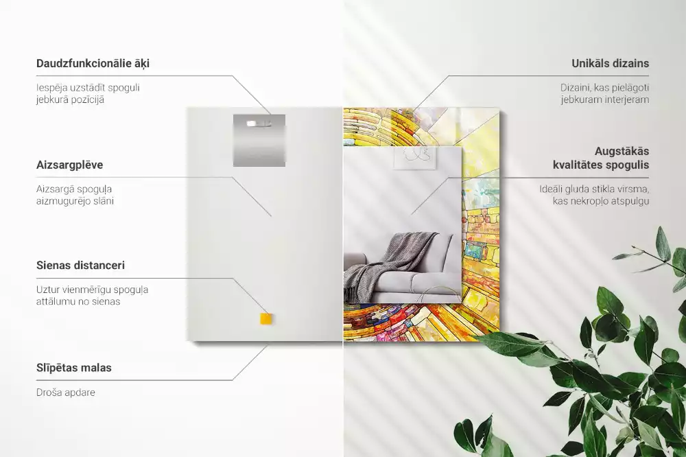 Négyszögletes díszes tükör Színes absztrakt mozaik