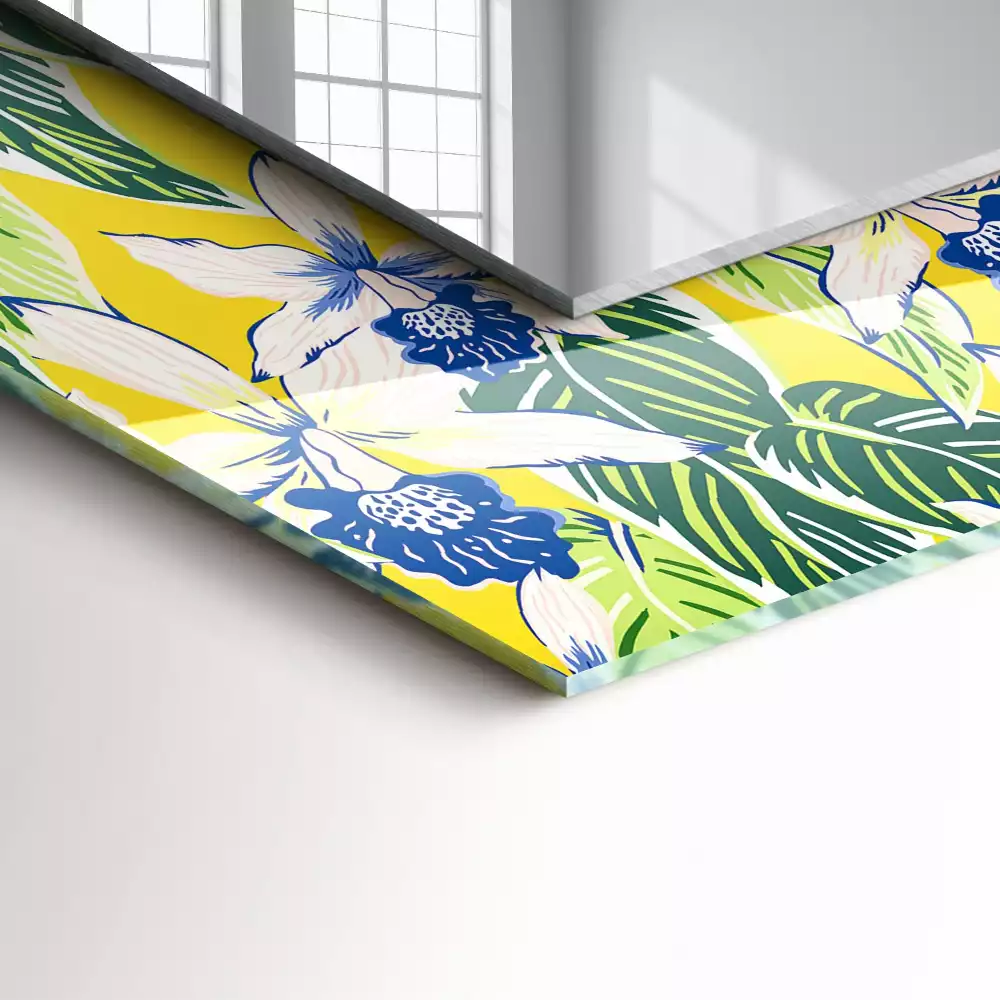 Négyszögletes díszes tükör Virágok és levelek