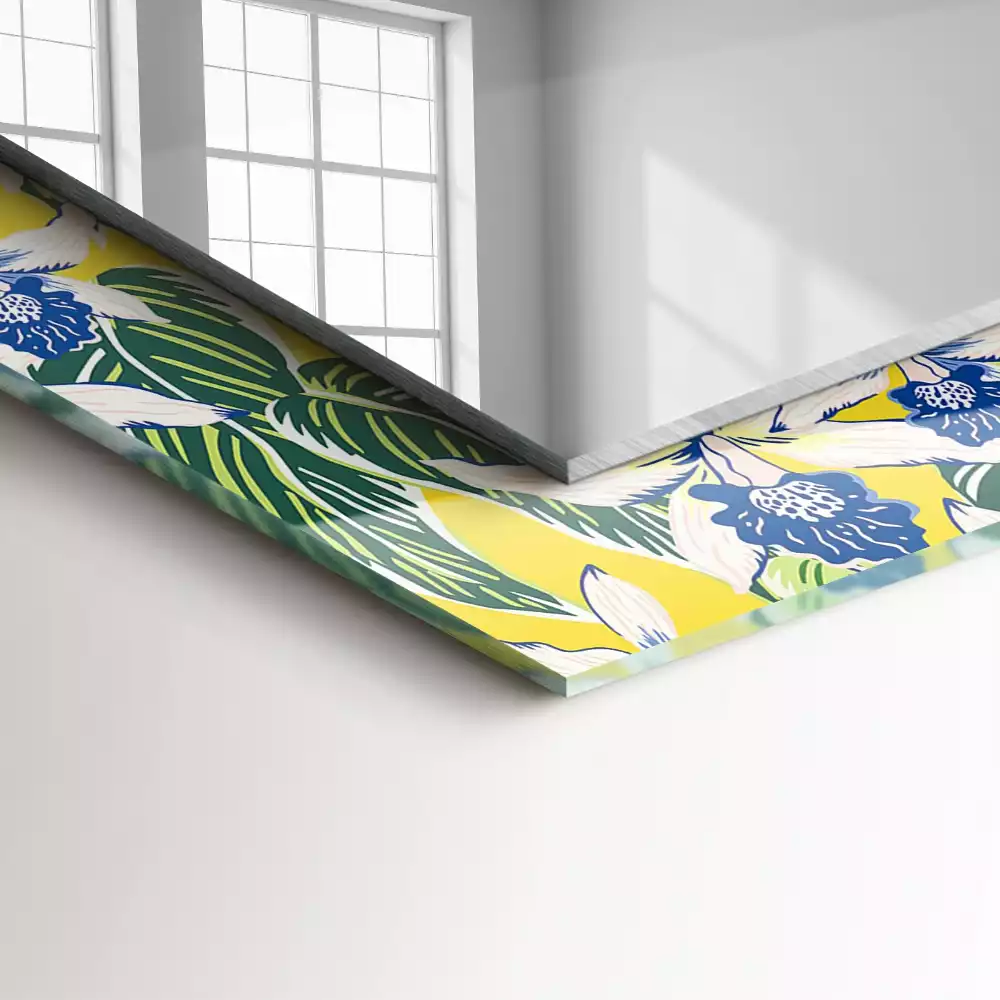 Négyszögletes díszes tükör Virágok és levelek