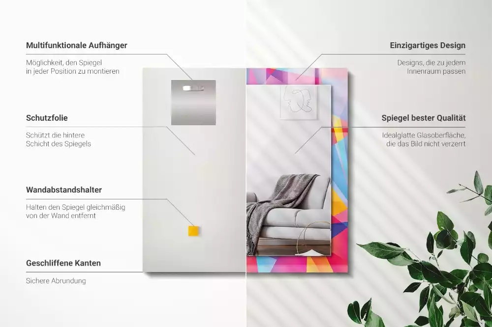 Négyszögletes díszes tükör Színes geometrikus minták