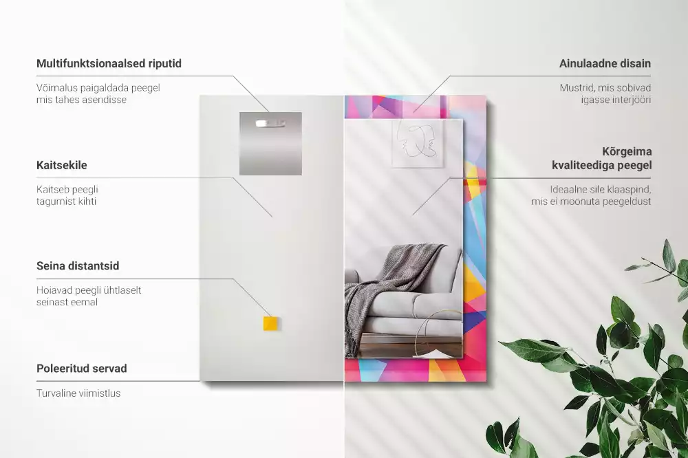 Négyszögletes díszes tükör Színes geometrikus minták