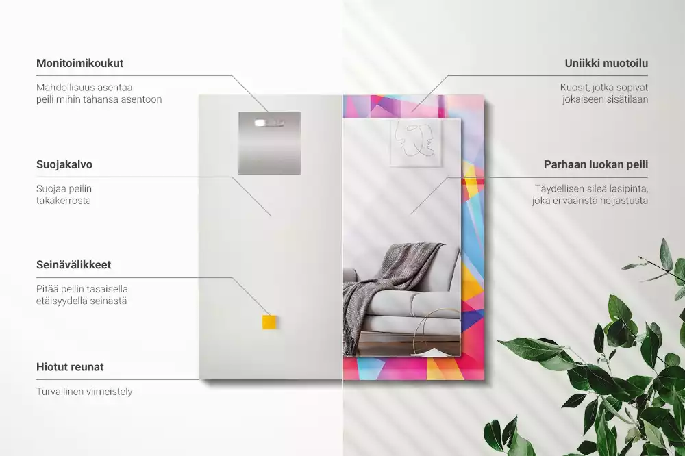 Négyszögletes díszes tükör Színes geometrikus minták