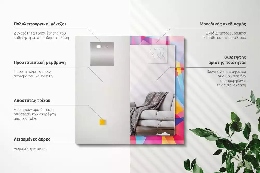 Négyszögletes díszes tükör Színes geometrikus minták