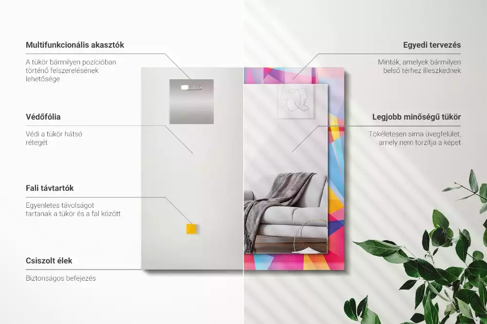 Négyszögletes díszes tükör Színes geometrikus minták