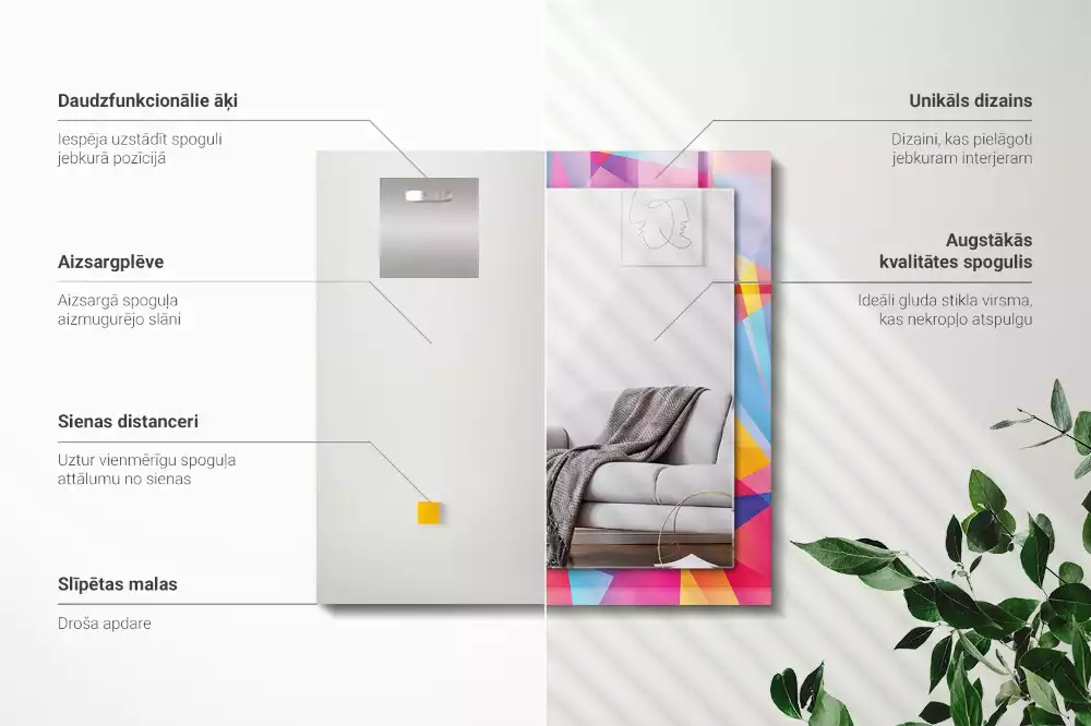 Négyszögletes díszes tükör Színes geometrikus minták