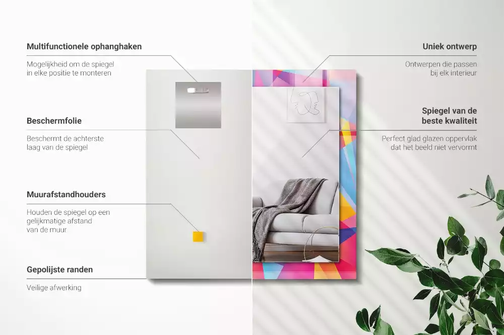 Négyszögletes díszes tükör Színes geometrikus minták