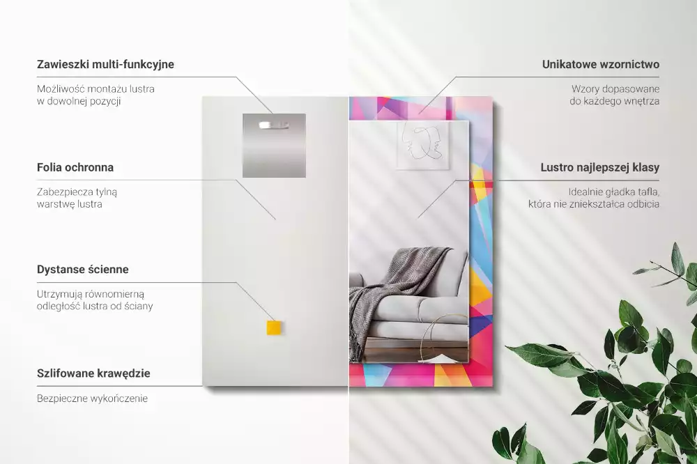 Négyszögletes díszes tükör Színes geometrikus minták