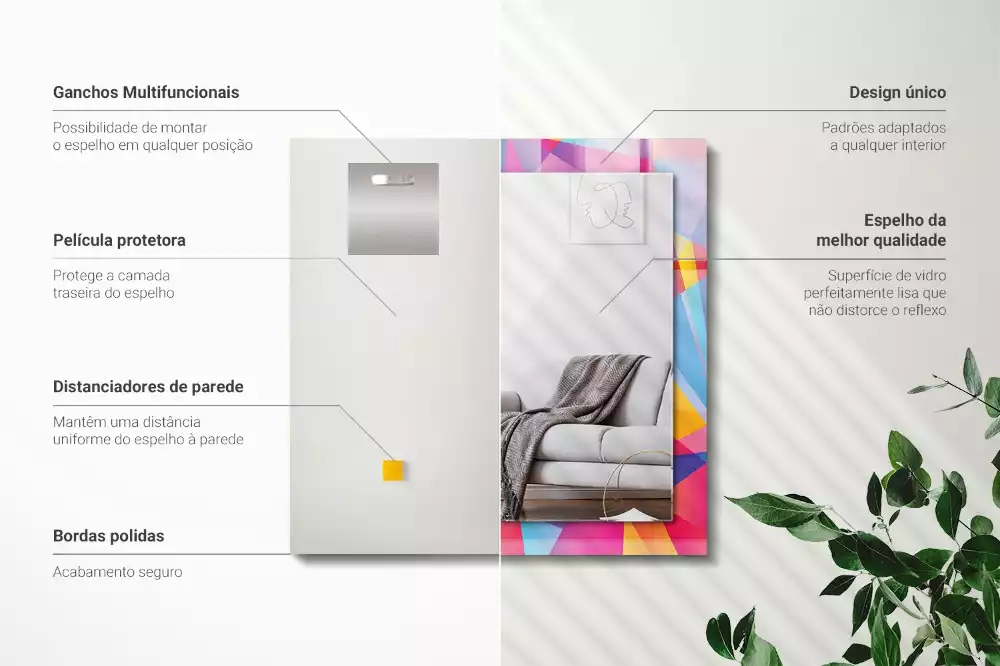 Négyszögletes díszes tükör Színes geometrikus minták