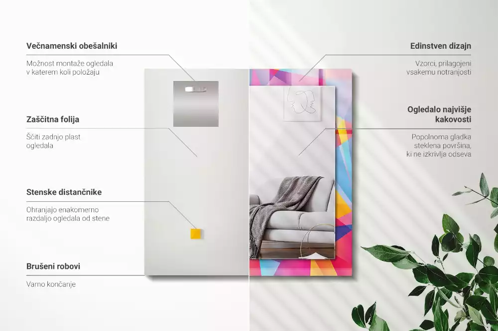 Négyszögletes díszes tükör Színes geometrikus minták