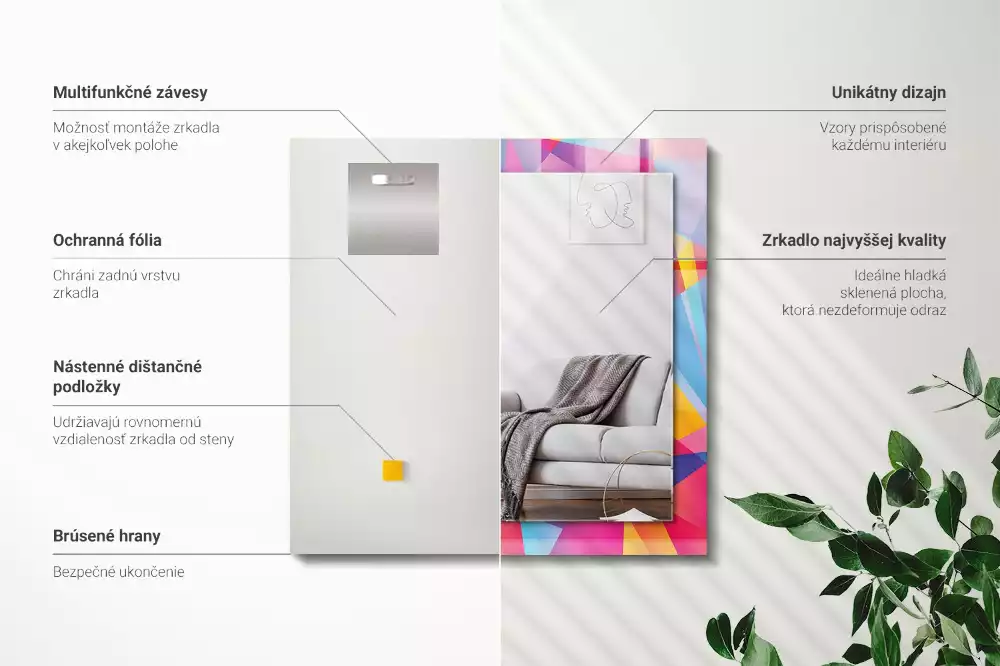 Négyszögletes díszes tükör Színes geometrikus minták