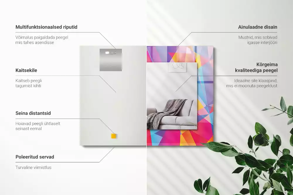 Négyszögletes díszes tükör Színes geometrikus minták