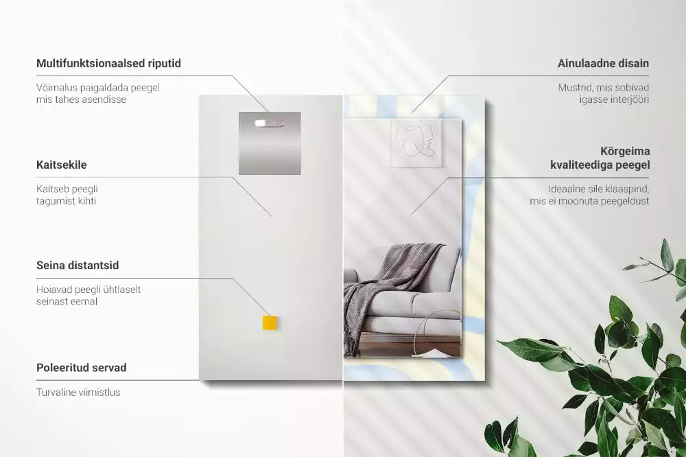 Négyszögletes díszes tükör Absztrakt hullámos minták