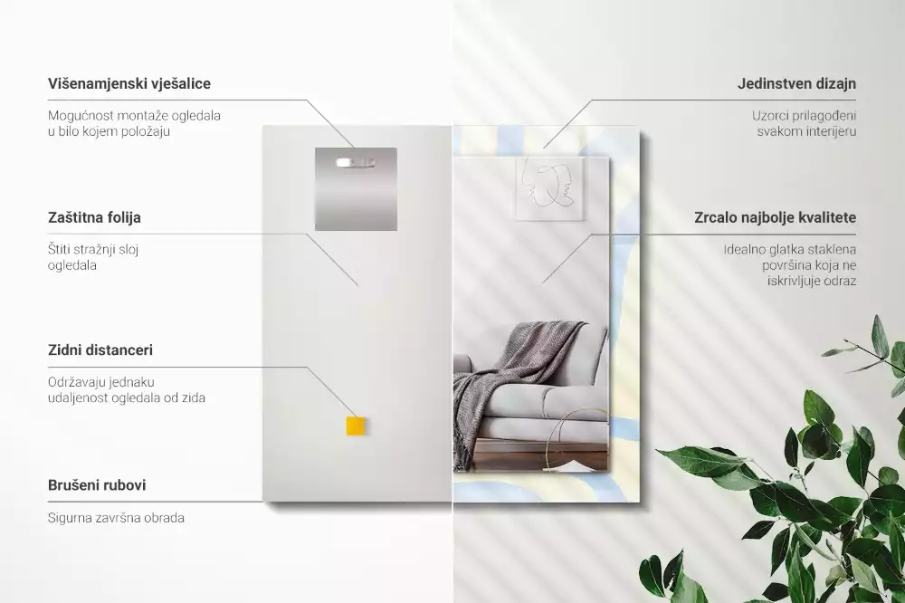 Négyszögletes díszes tükör Absztrakt hullámos minták