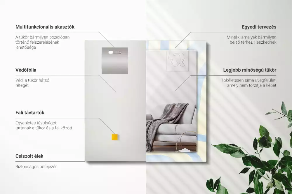 Négyszögletes díszes tükör Absztrakt hullámos minták