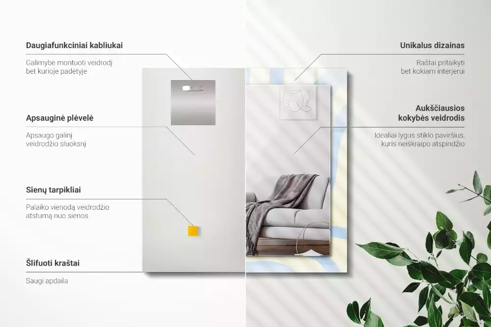 Négyszögletes díszes tükör Absztrakt hullámos minták