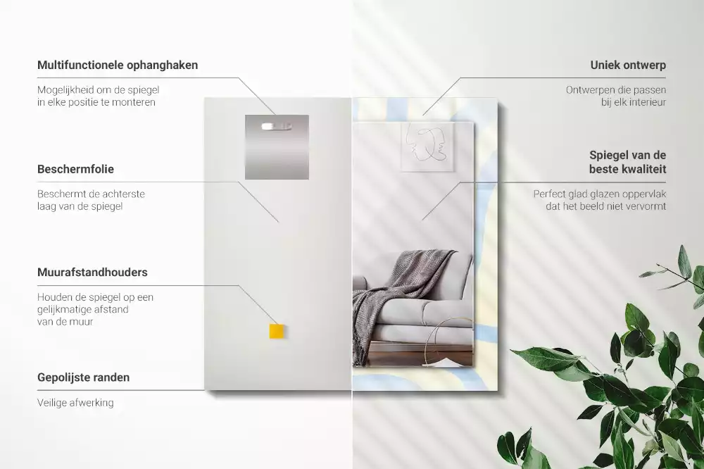 Négyszögletes díszes tükör Absztrakt hullámos minták