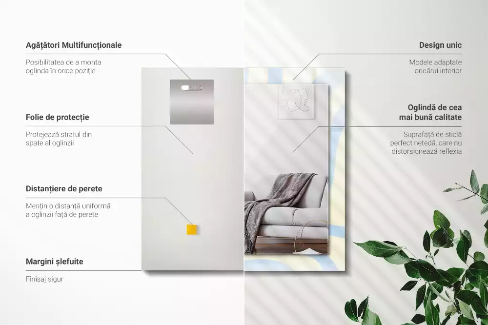 Négyszögletes díszes tükör Absztrakt hullámos minták