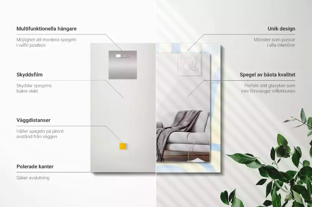 Négyszögletes díszes tükör Absztrakt hullámos minták