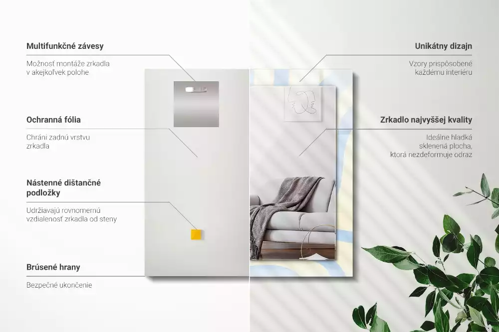 Négyszögletes díszes tükör Absztrakt hullámos minták