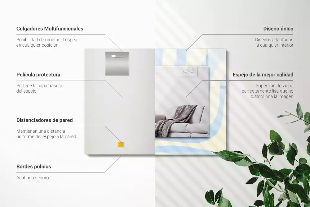 Négyszögletes díszes tükör Absztrakt hullámos minták