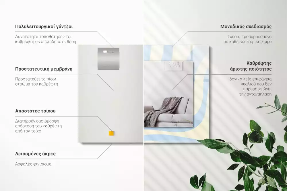 Négyszögletes díszes tükör Absztrakt hullámos minták