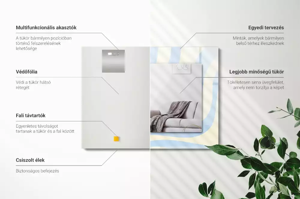 Négyszögletes díszes tükör Absztrakt hullámos minták