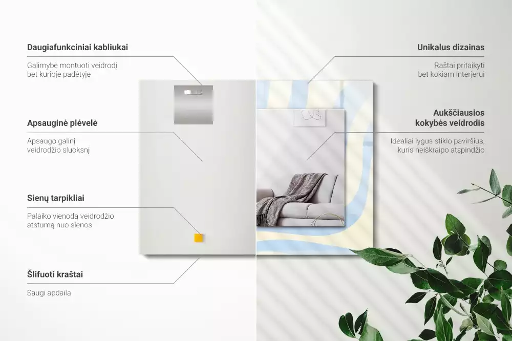 Négyszögletes díszes tükör Absztrakt hullámos minták