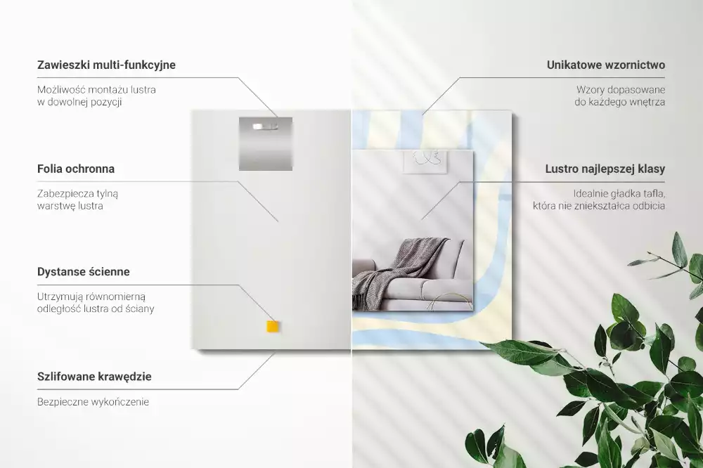 Négyszögletes díszes tükör Absztrakt hullámos minták