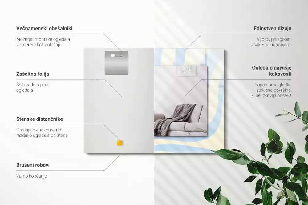 Négyszögletes díszes tükör Absztrakt hullámos minták