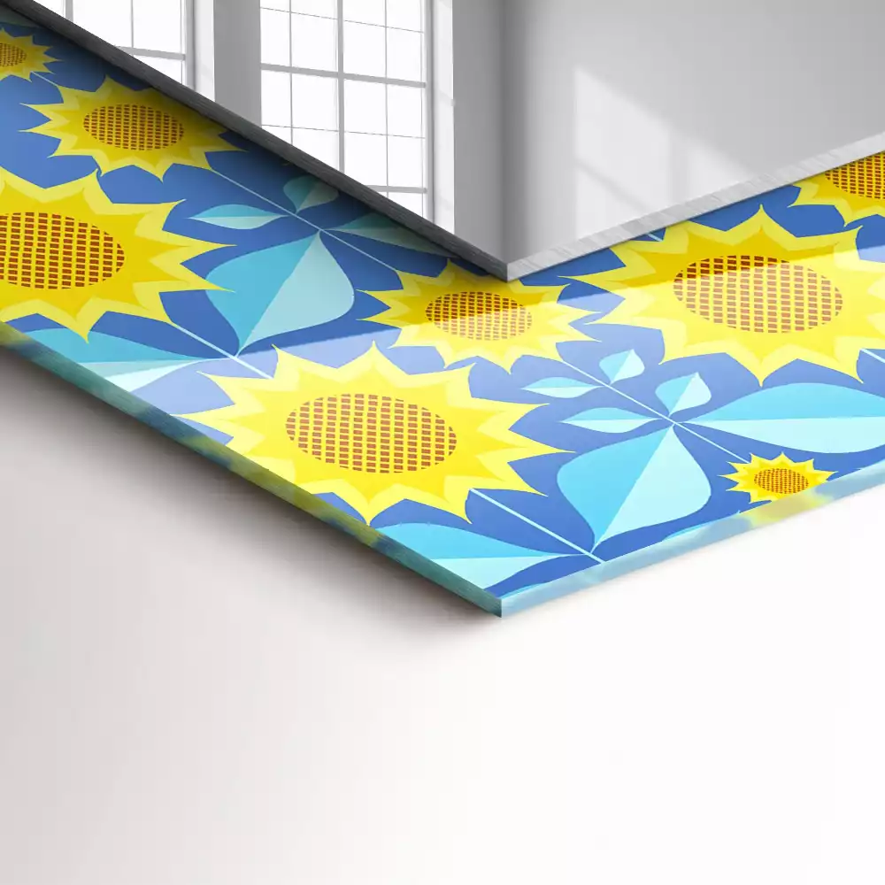 Négyszögletes díszes tükör Napraforgó levelek minta