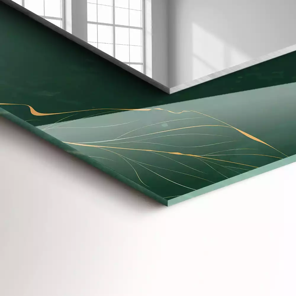 Négyszögletes díszes tükör Zöld levelek arany