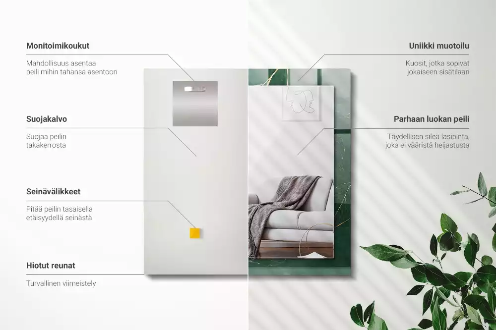 Négyszögletes díszes tükör Zöld levelek arany